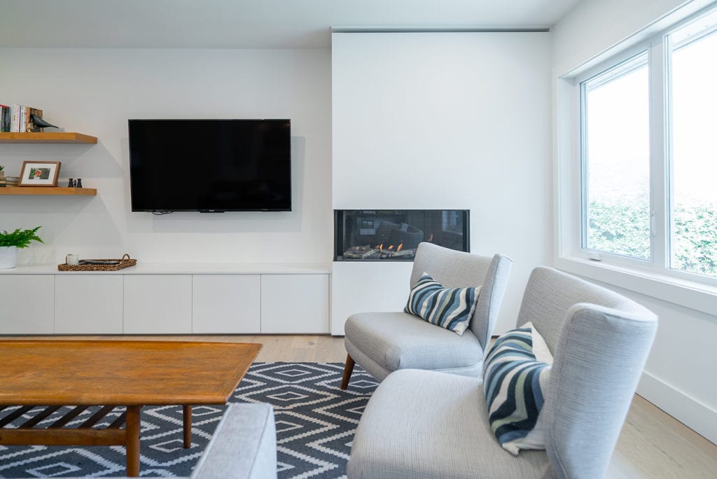 modern assymetrical fireplace