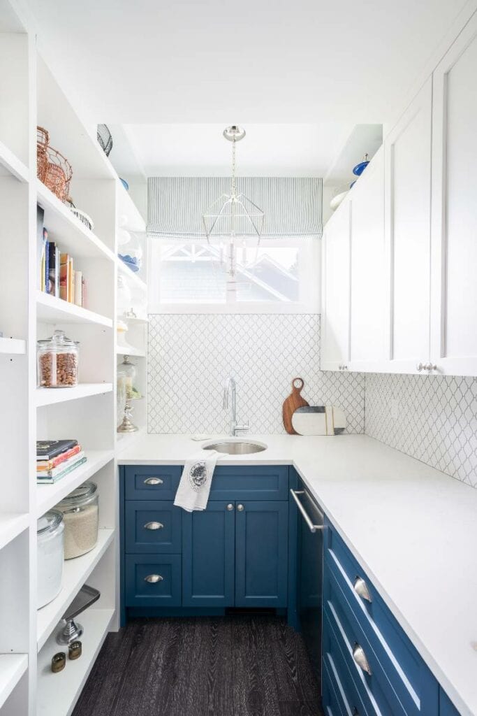 Kitchen pantry in blue and white