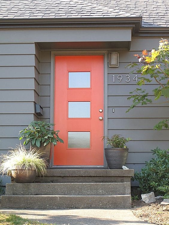bright orange painted front door