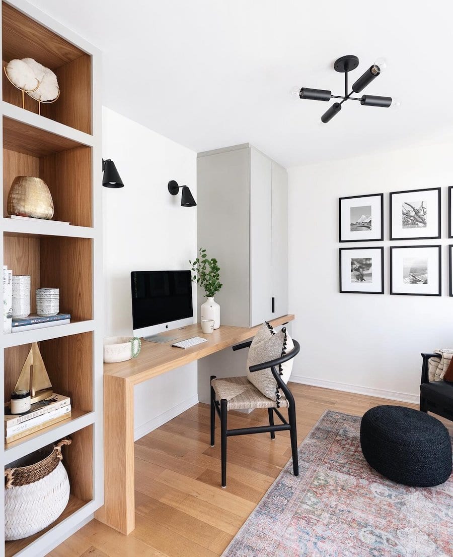 decluttered home office - organized shelves