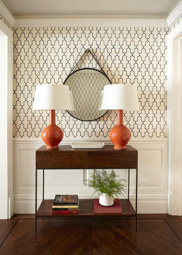 entryway with pop of colour