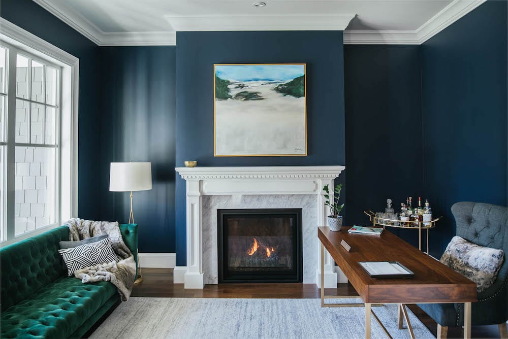 traditional style fireplace with marble surround