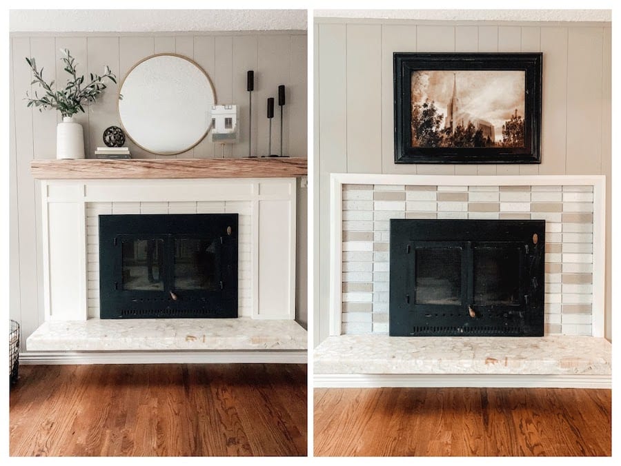 fireplace DIY mantel, trim and paint