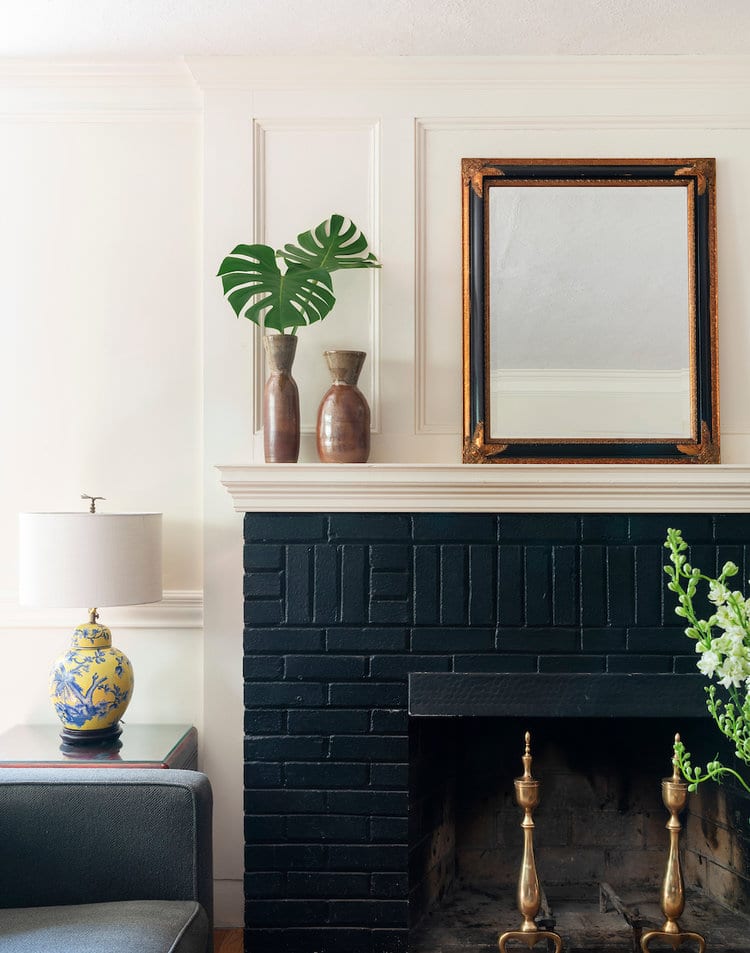painted brick fireplace in black