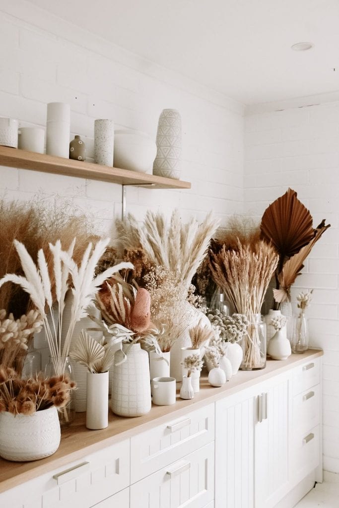 fall dried foliage in vases