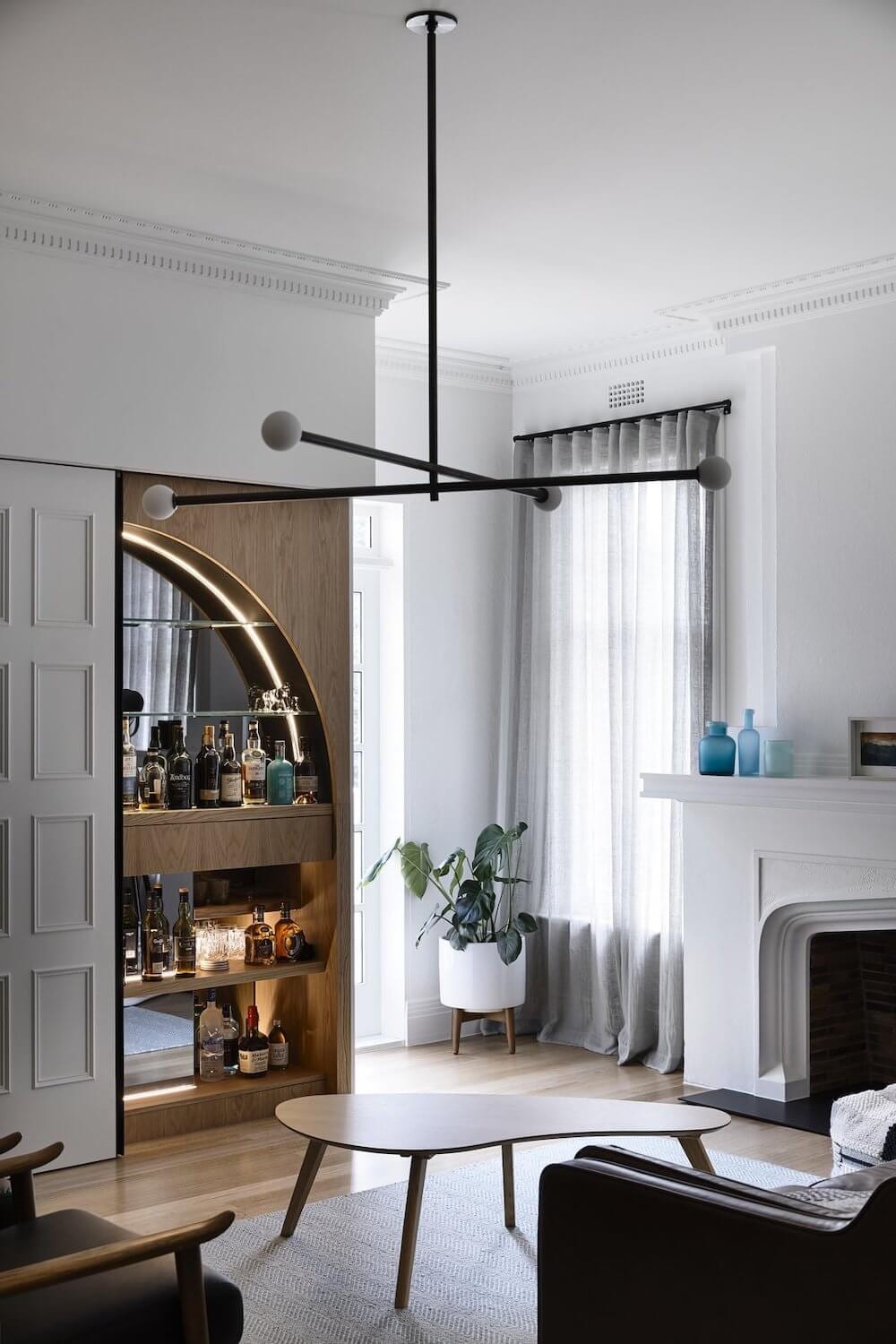hidden dry bar in living room
