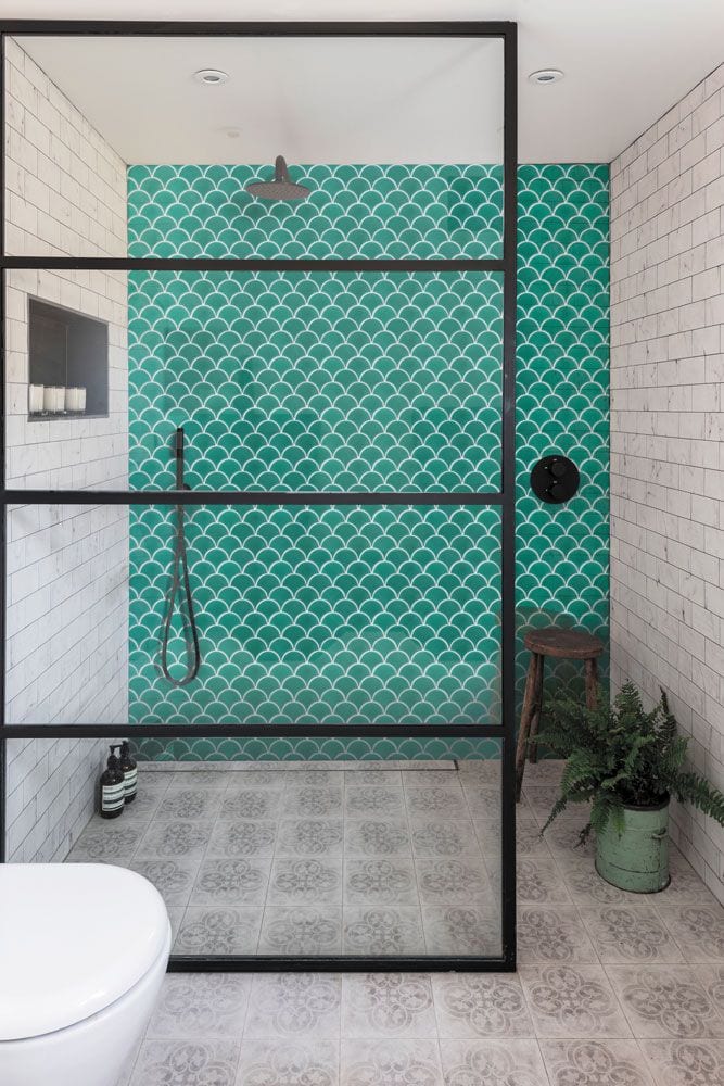 walk-in shower with crittall frame