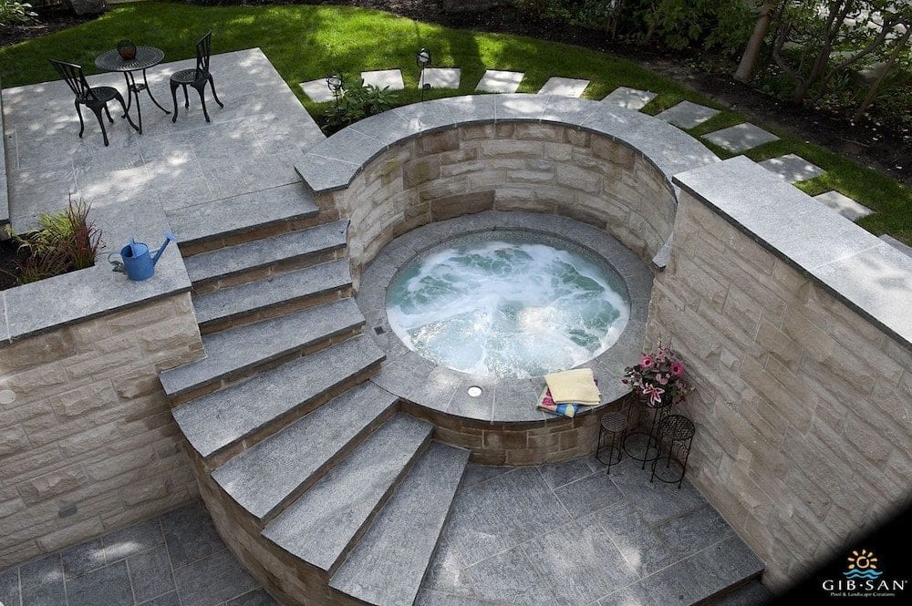 custom concrete round hot tub