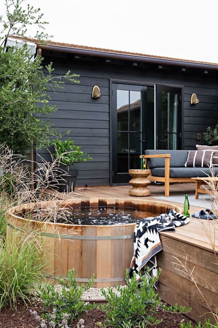 cedar hot tub in deck