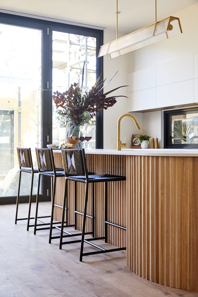 fluted wood kitchen island