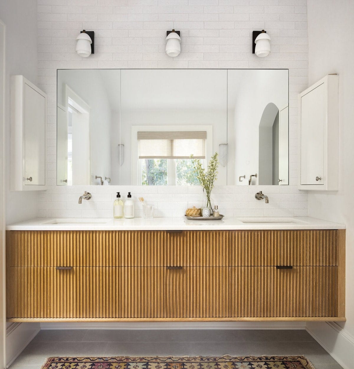 fluted wood vanity