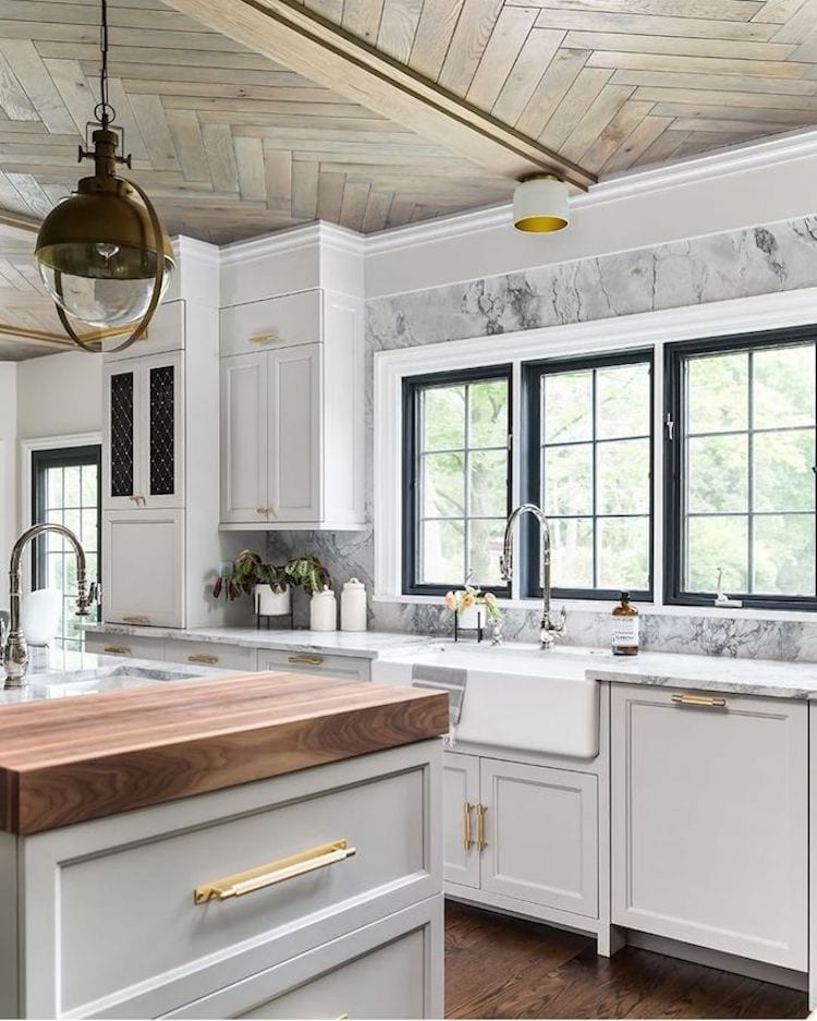herringbone wood ceiling