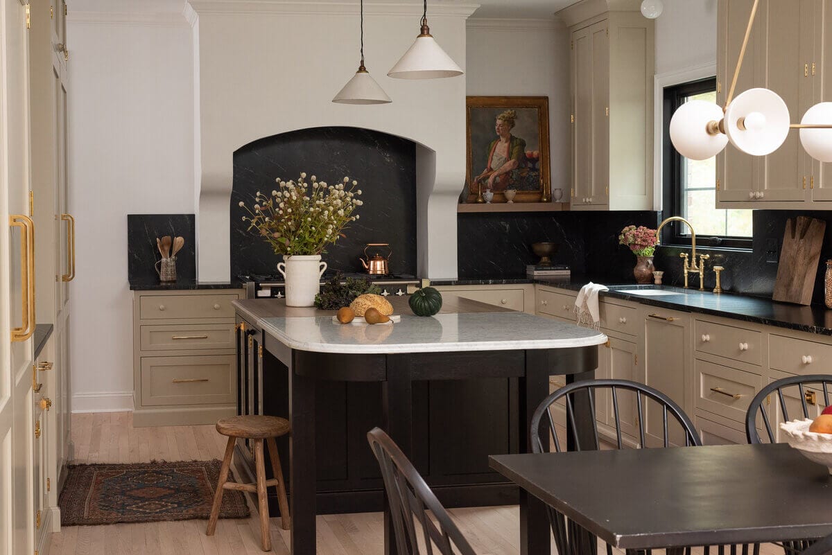 black transitional kitchen island