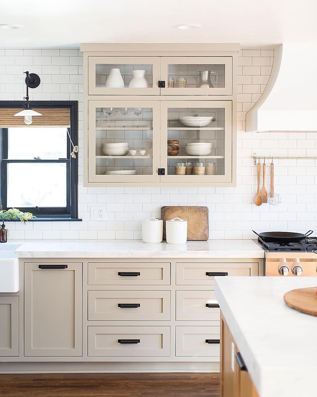 beige painted kitchen cabinetry