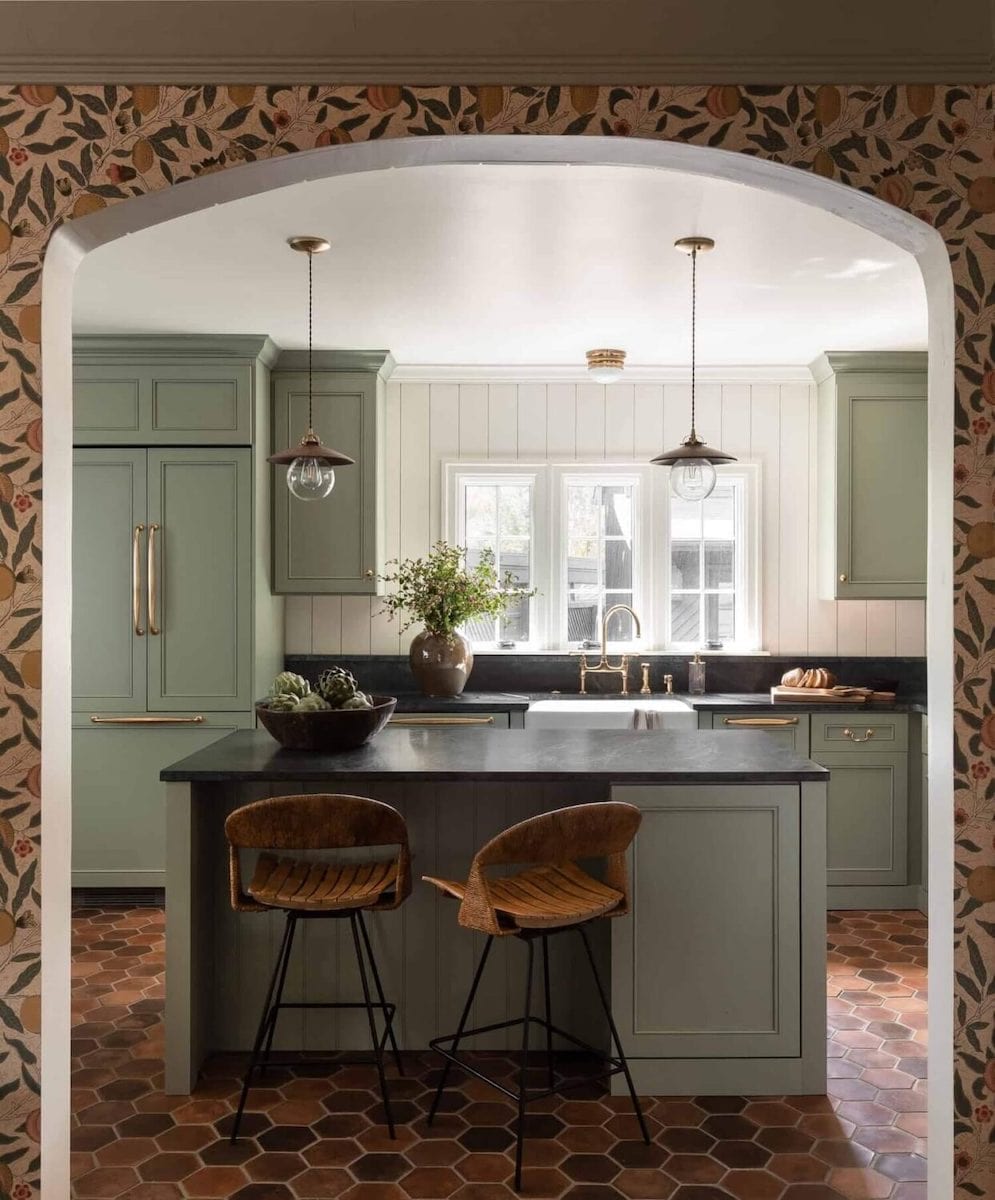 gren and terracotta kitchen