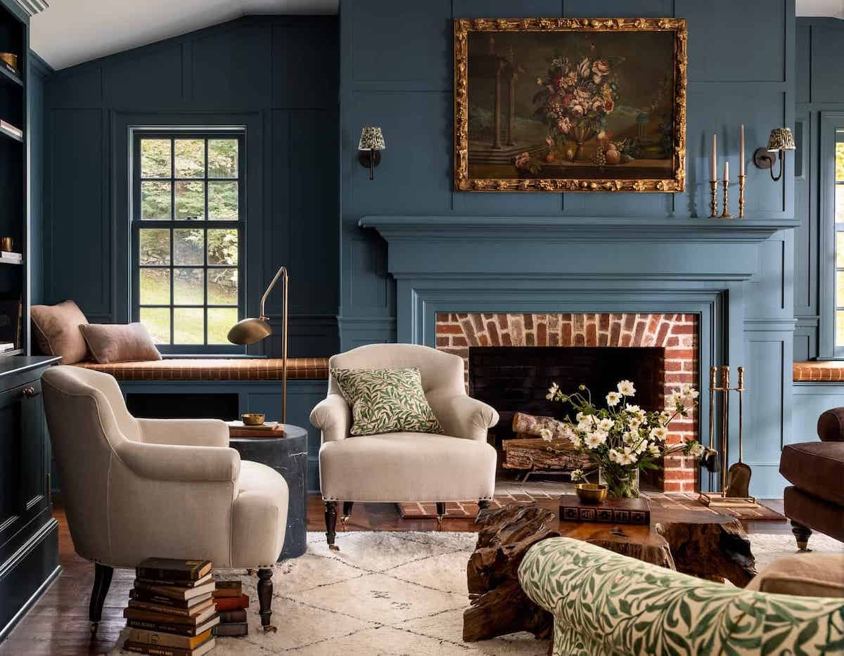 wood panels and wainscotting painted blue