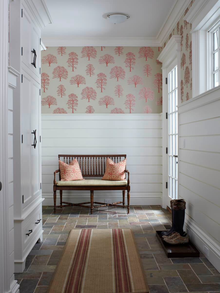 shiplap wainscotting with wallpaper
