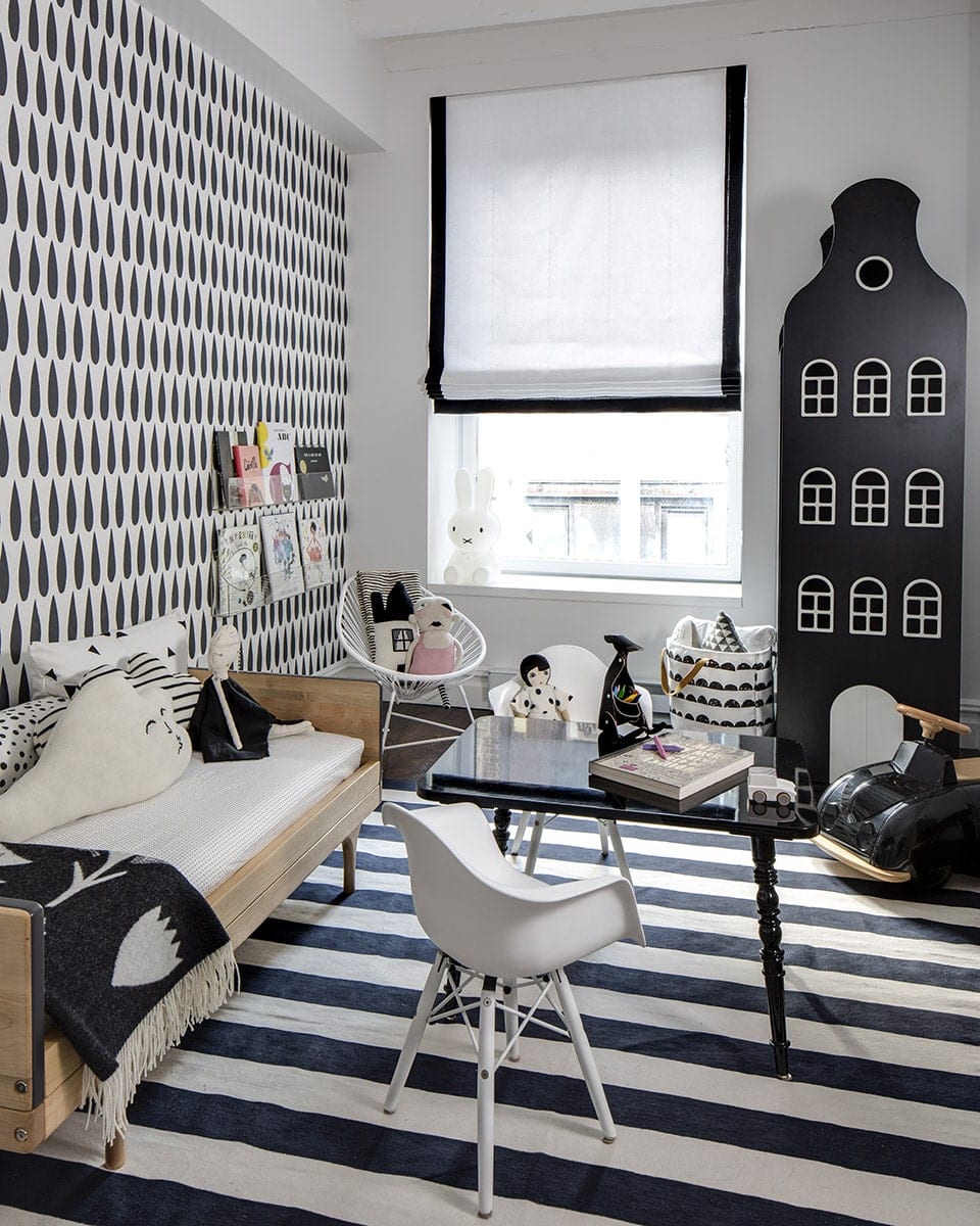 black and white kids room