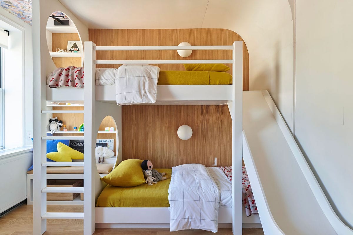 kids bunk beds with slide in small room