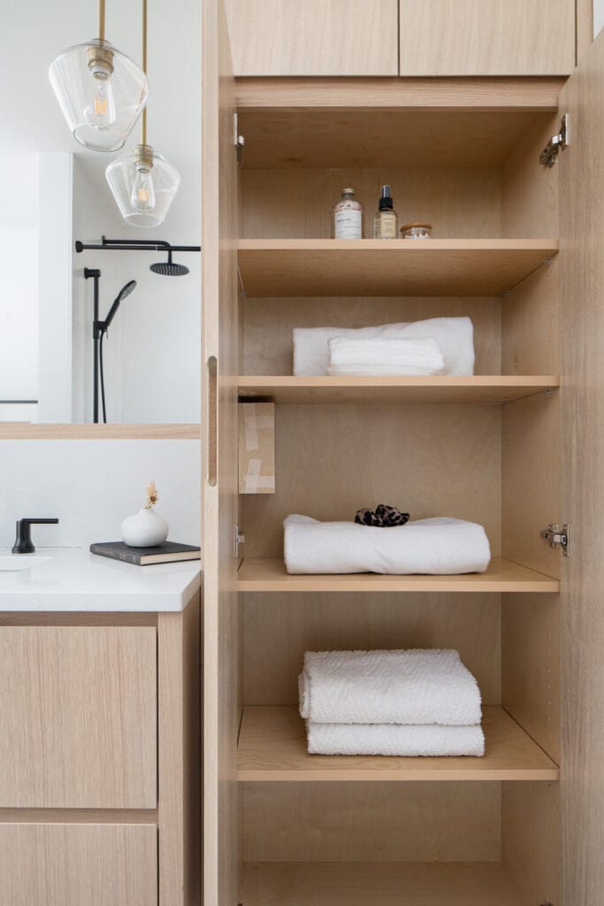 built-in bathroom storage