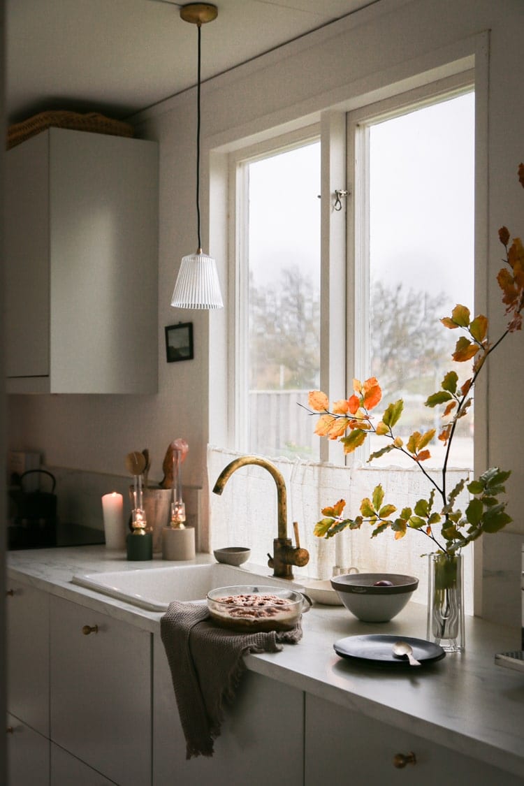 cozy kitchen with brass accents