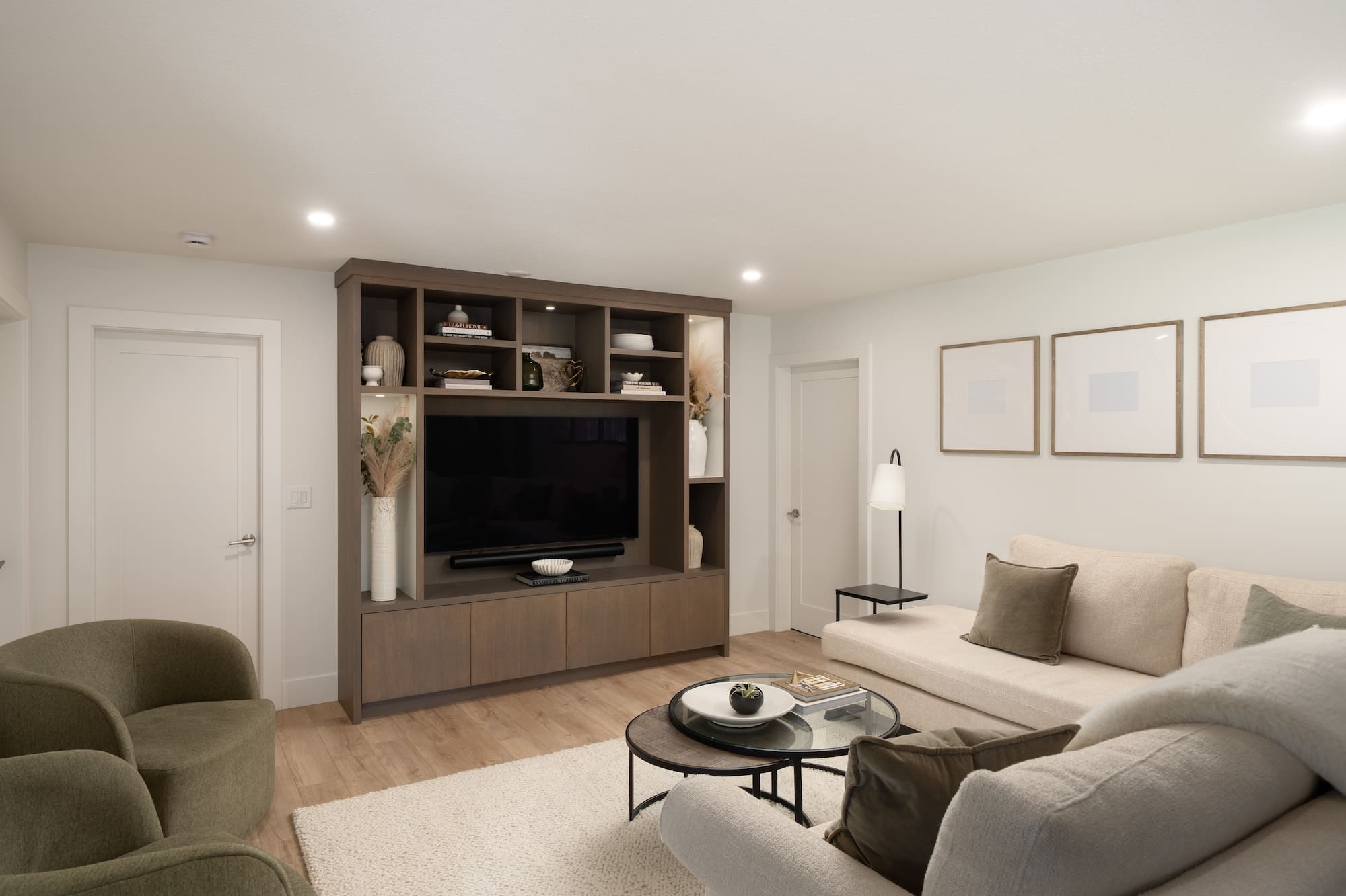 living room in Coquitlam basement remodel
