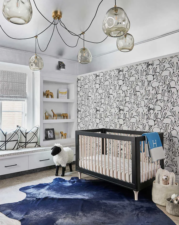 classic blue rug in nursery