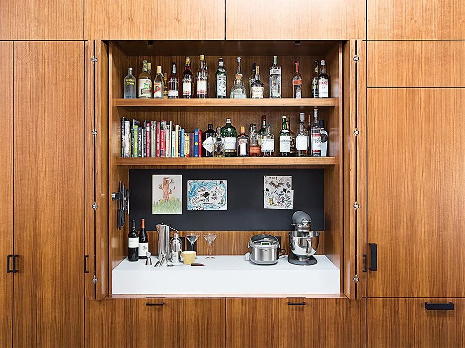 home bar in cabinet