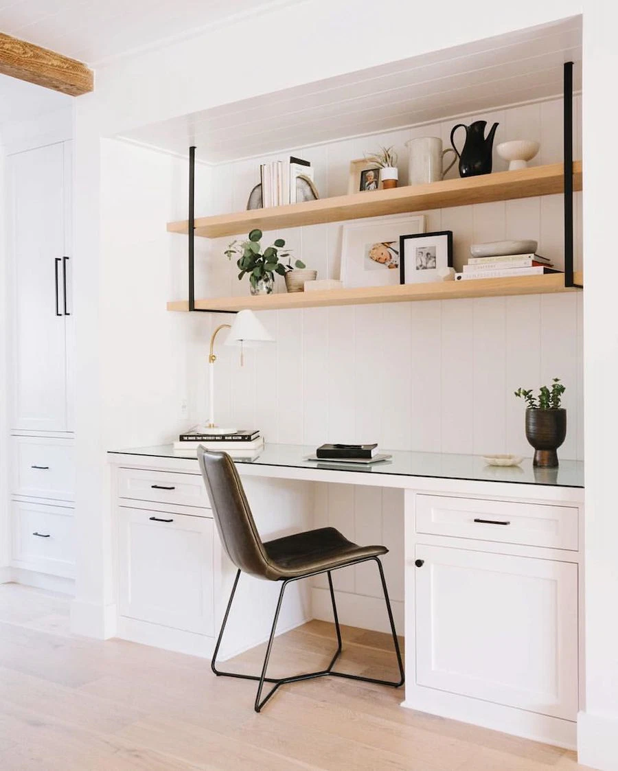 closet office with built in desk