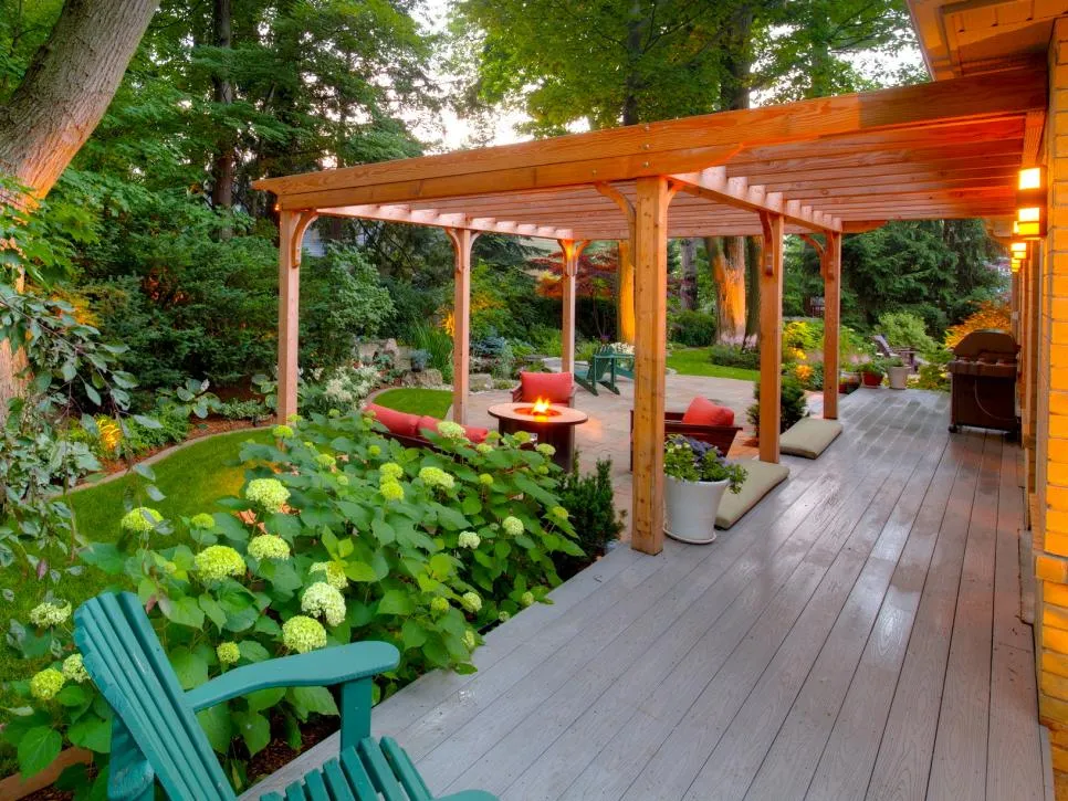 outdoor living space pergola and deck