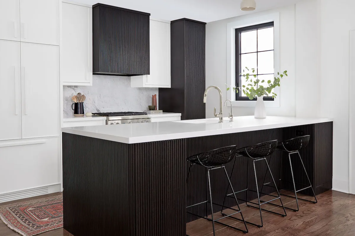 reeded wood hood fan and island