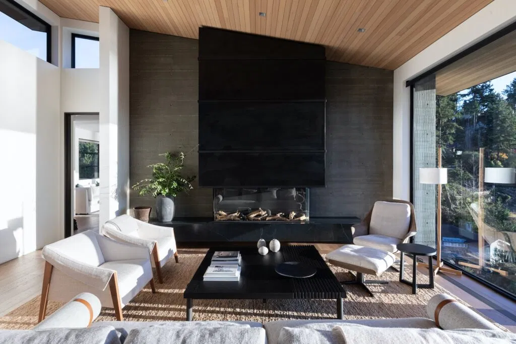 floor to ceiling dramatic fireplace