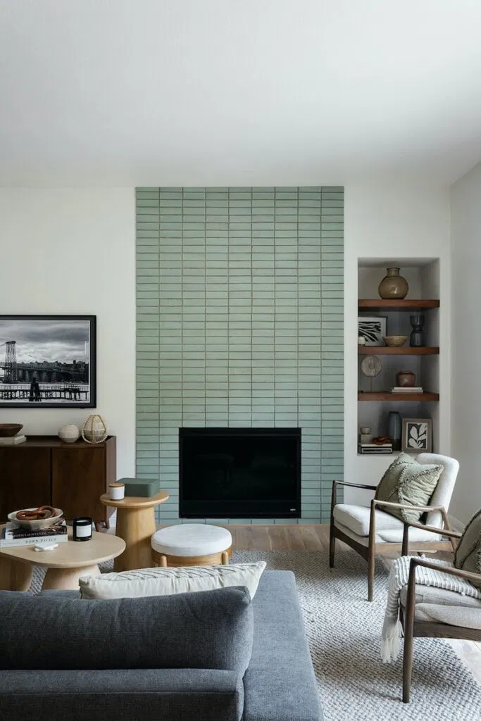 midcentury modern tile fireplace