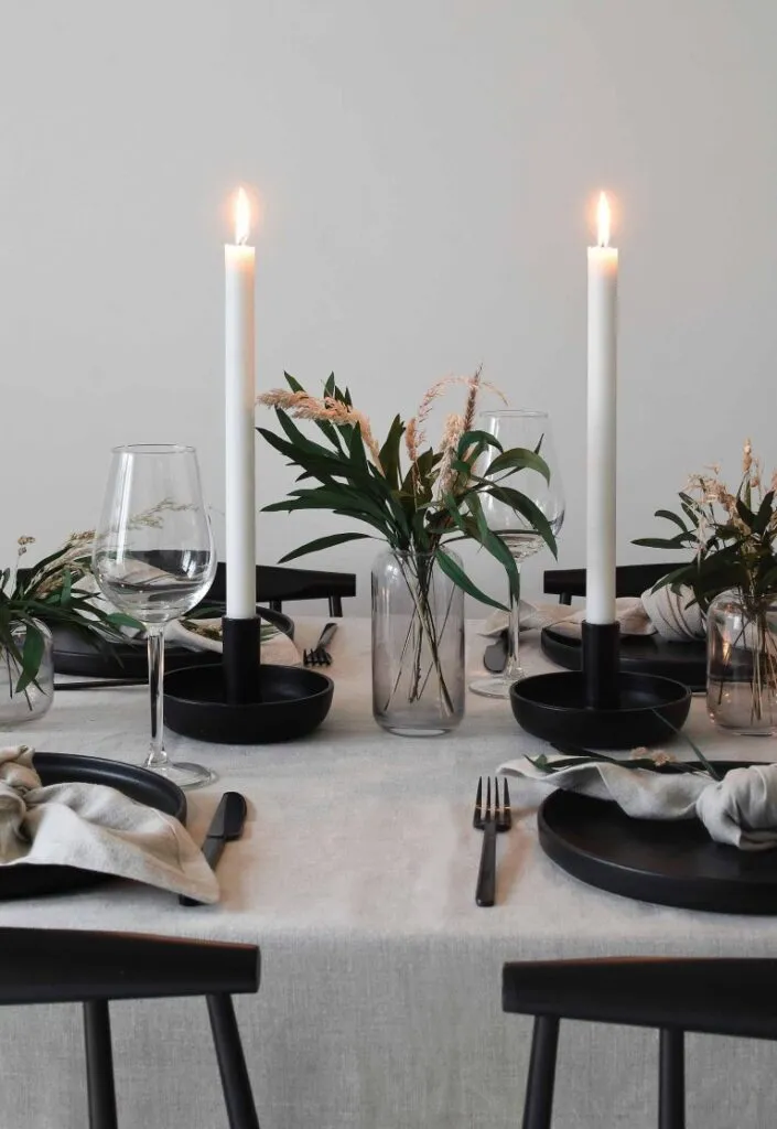 modern holiday tablescape with black