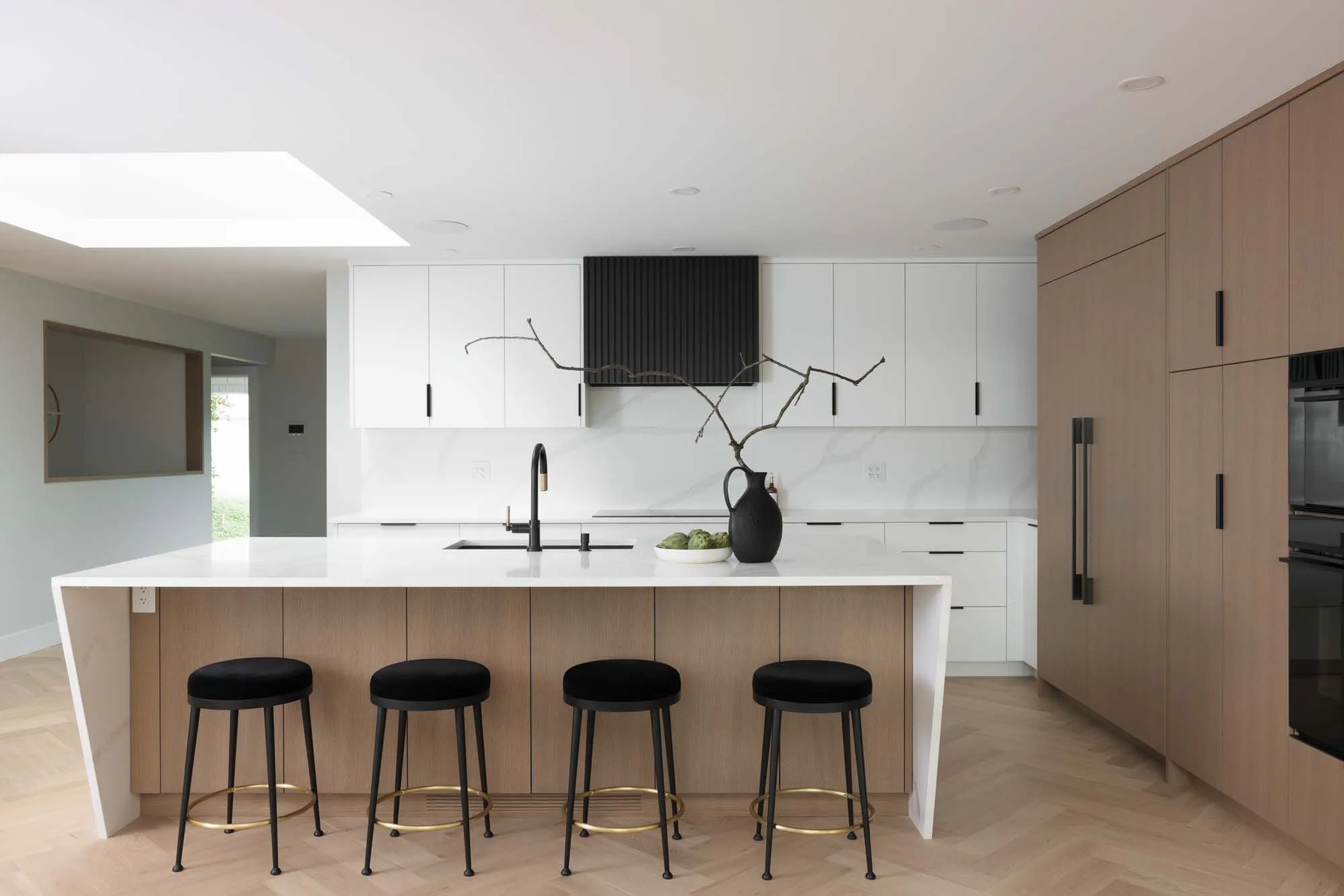 white oak cabinets and kitchen island