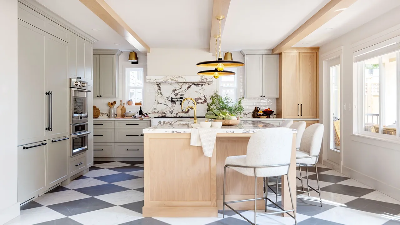 wood Italian farmhouse style kitchen with white oak